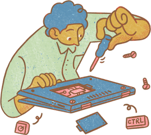 Quirky Textured Boy Repairing a Laptop 